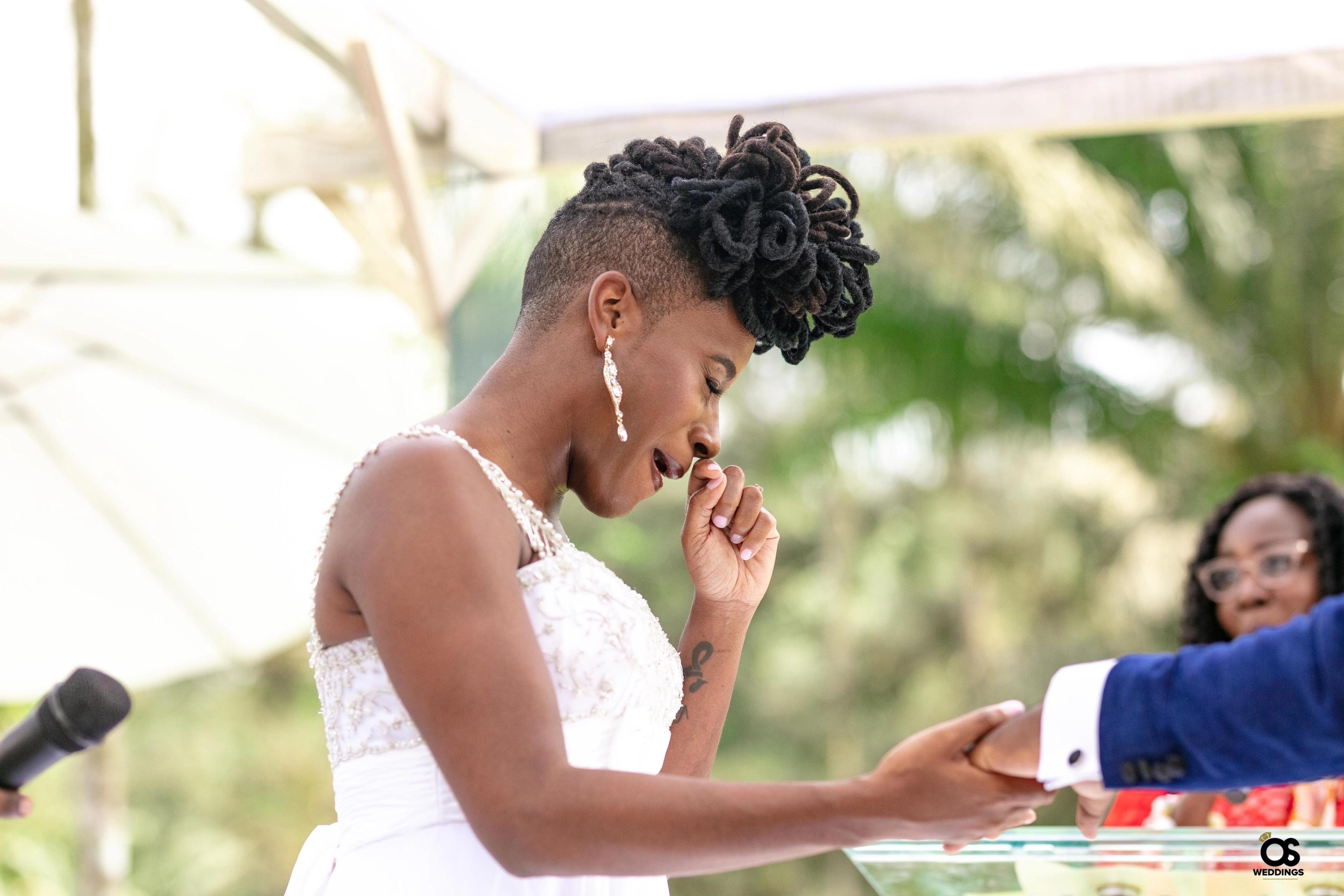 Bride and groom exchanging vows during the ceremony.