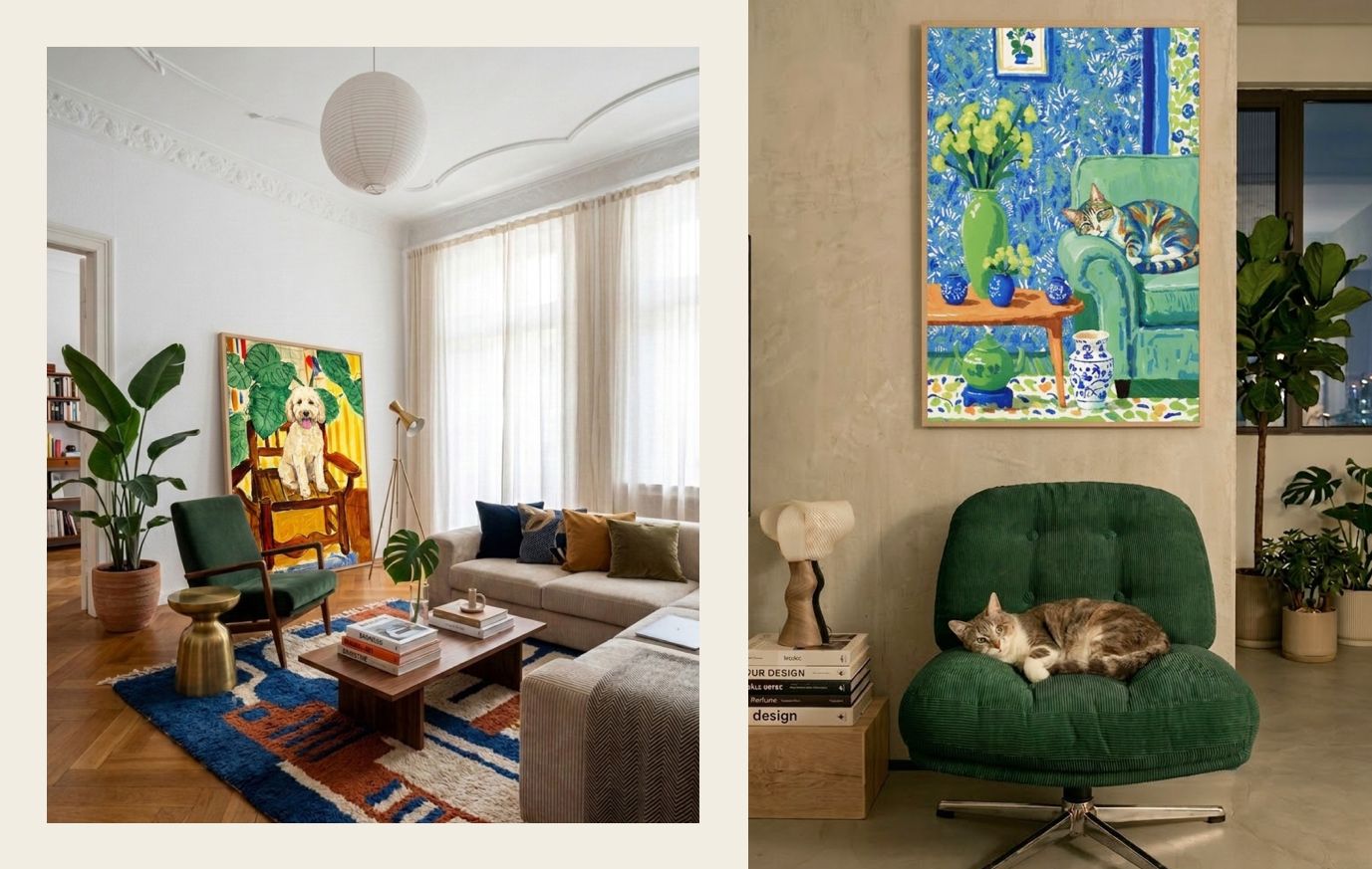 custom impressionist pet portrait of golden doodle in The Good Chair style