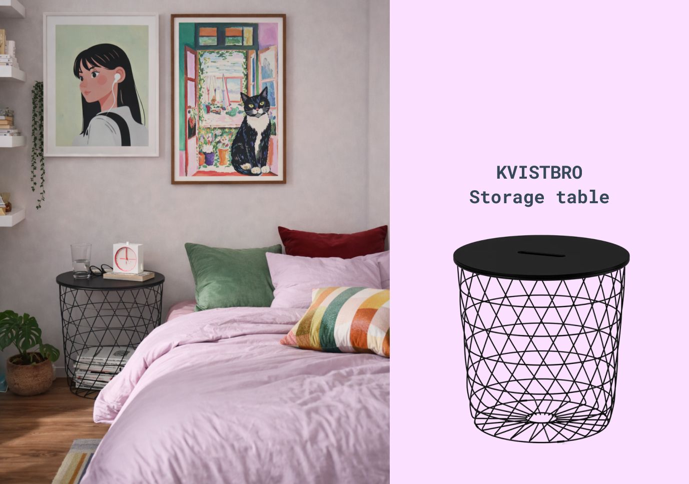 ikea kvistbro table bedroom styling with wall art above bed