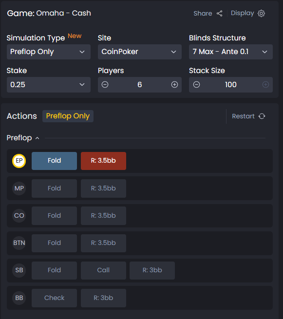 Preflop Only simulation selected showing simplified solver interface for early-stage decisions