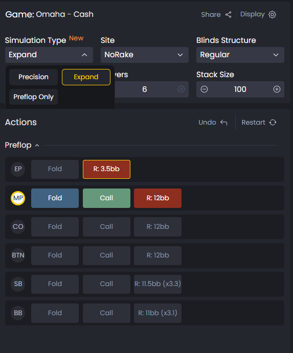 Expand simulation option highlighted for faster GTO approximation and wider coverage