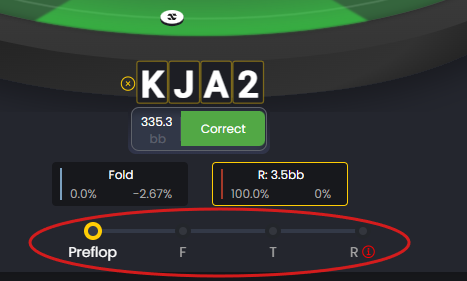 FlopHero Replayer showing poker hand on table with navigation bar highlighting street jump controls