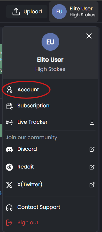 FlopHero profile dropdown showing the Account option highlighted