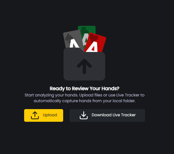 FlopHero welcome screen prompting the user to upload hand histories or download the Live Tracker tool.
