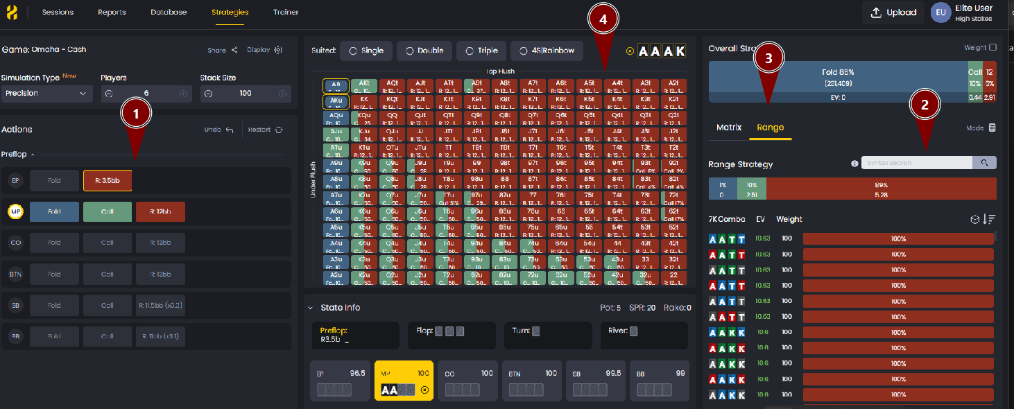 Strategies interface highlighting Range tab and Matrix visualization within solver setup