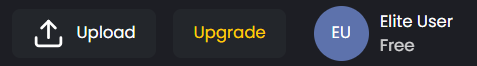 FlopHero top-right controls showing Upload button, Upgrade button, and user profile badge labeled Elite User Free.