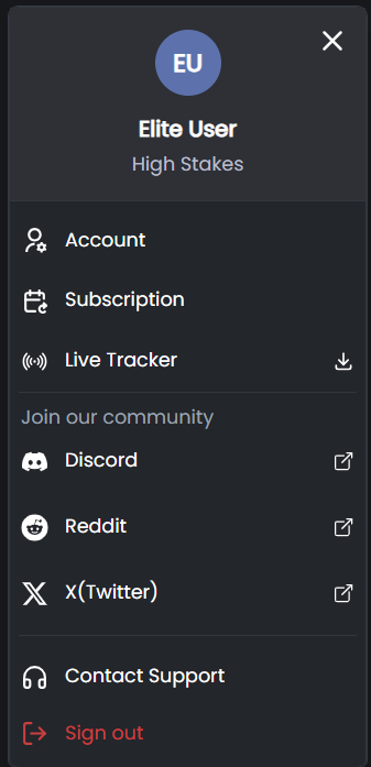 FlopHero profile dropdown showing Subscription option