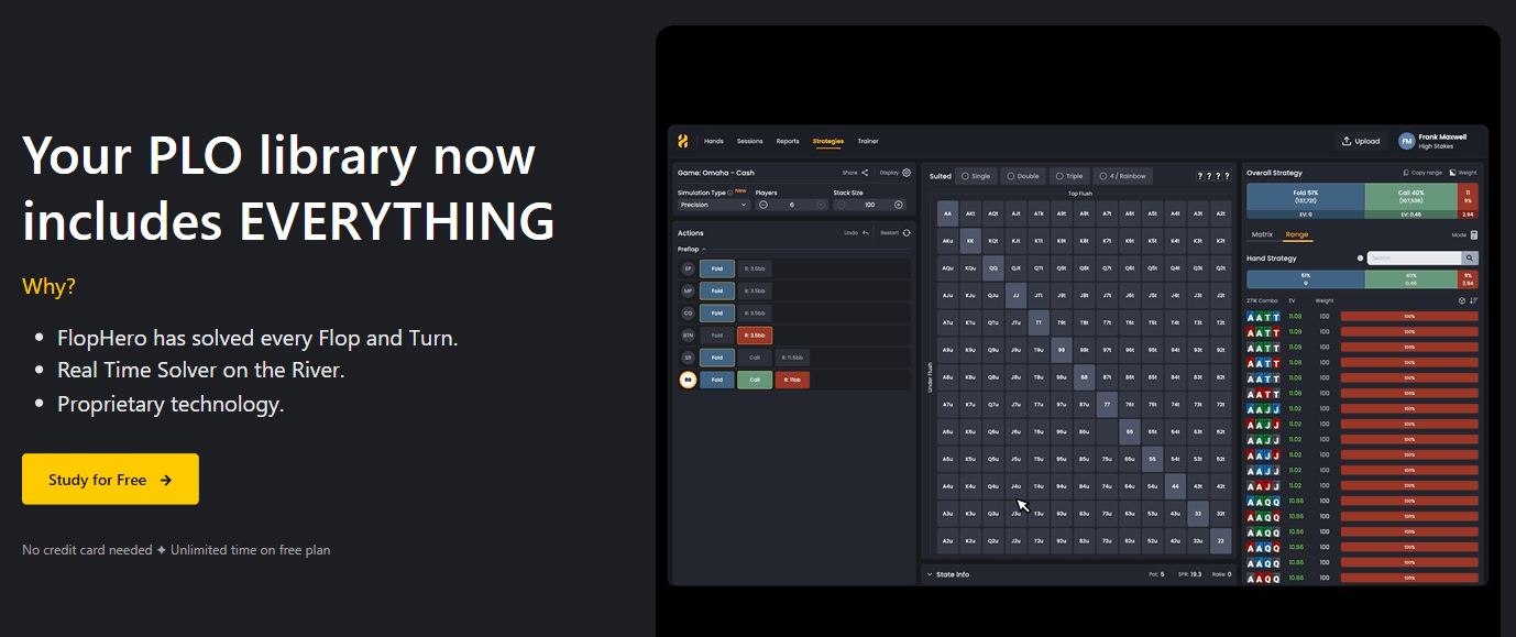 FlopHero showing instant Flop, Turn and River decision analysis