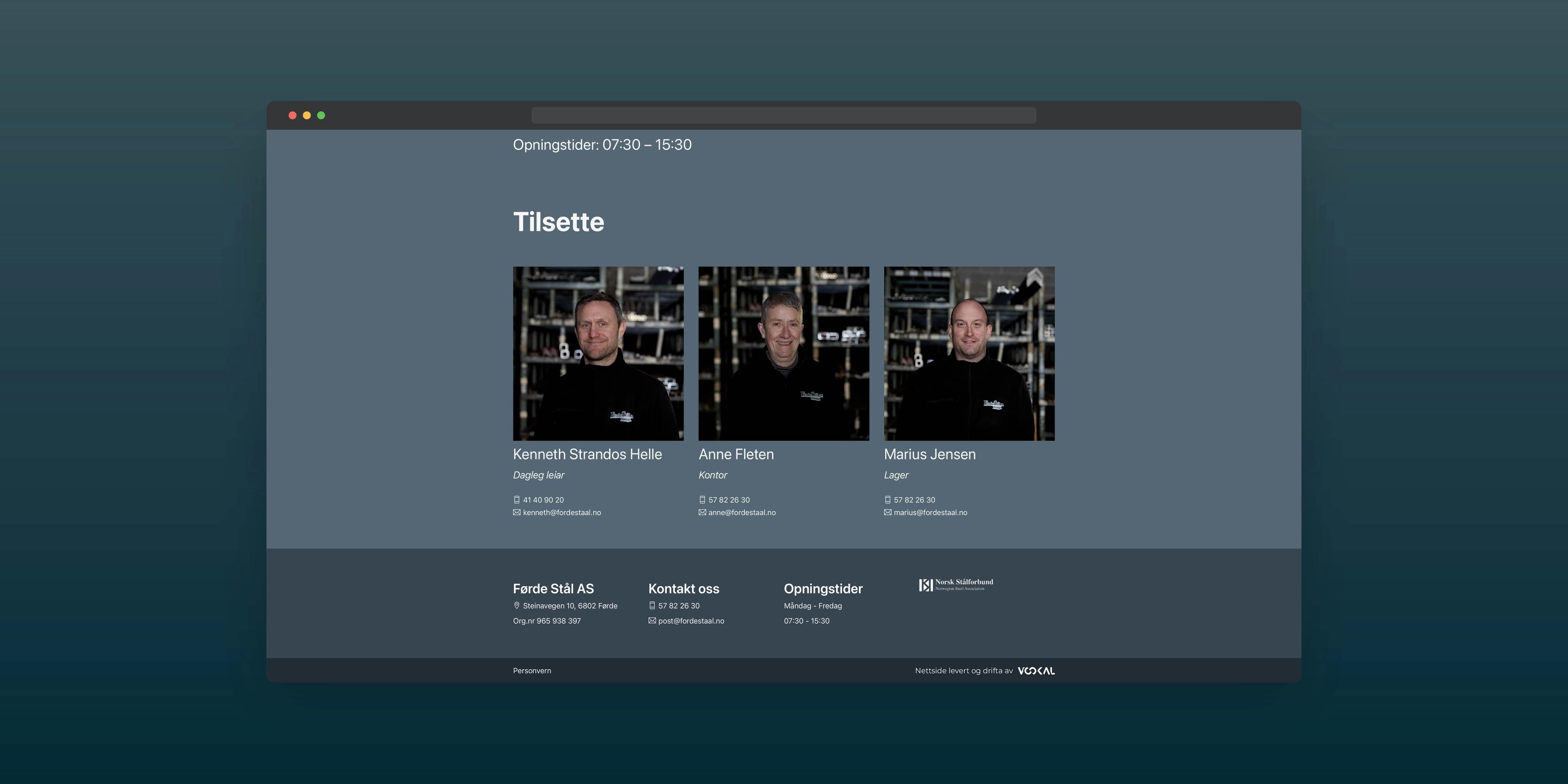 skjermbilde av kontaktsiden til fordestal.no