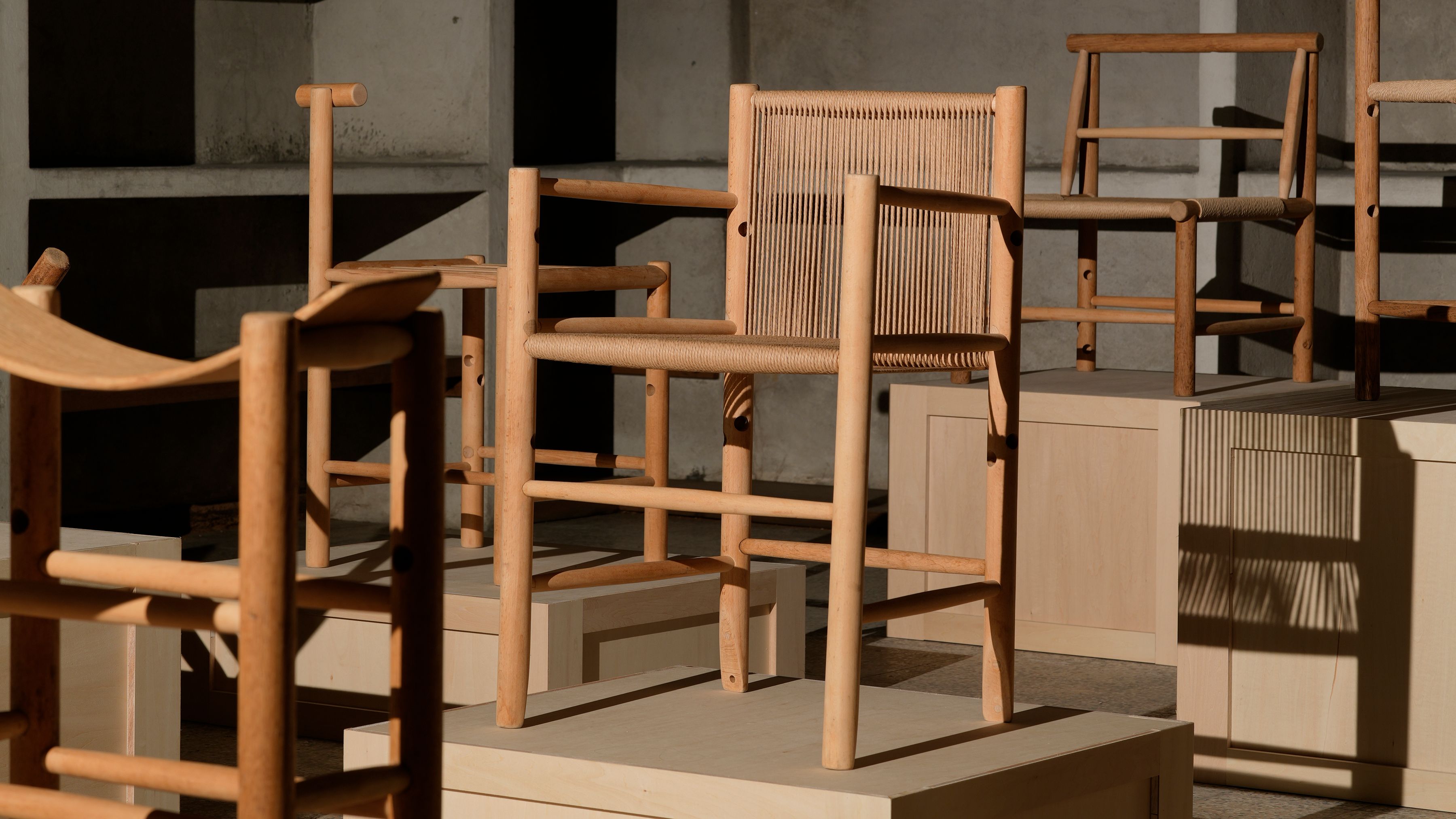 AtMa Ateliers Courbet Japanese Refurbished Wood Chair J39.5 Rope