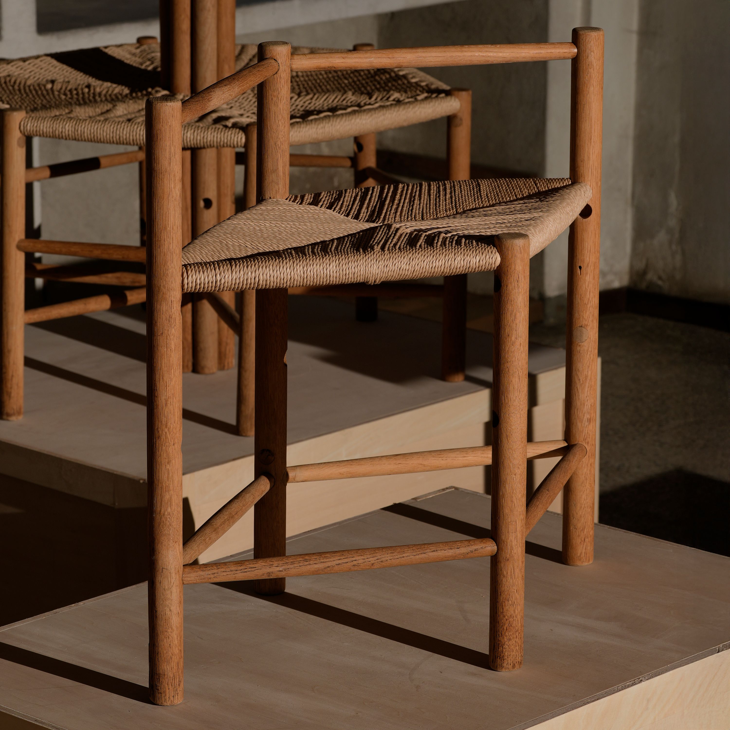 AtMa Ateliers Courbet Japanese Refurbished Wood Chair J39.5 Diagonal