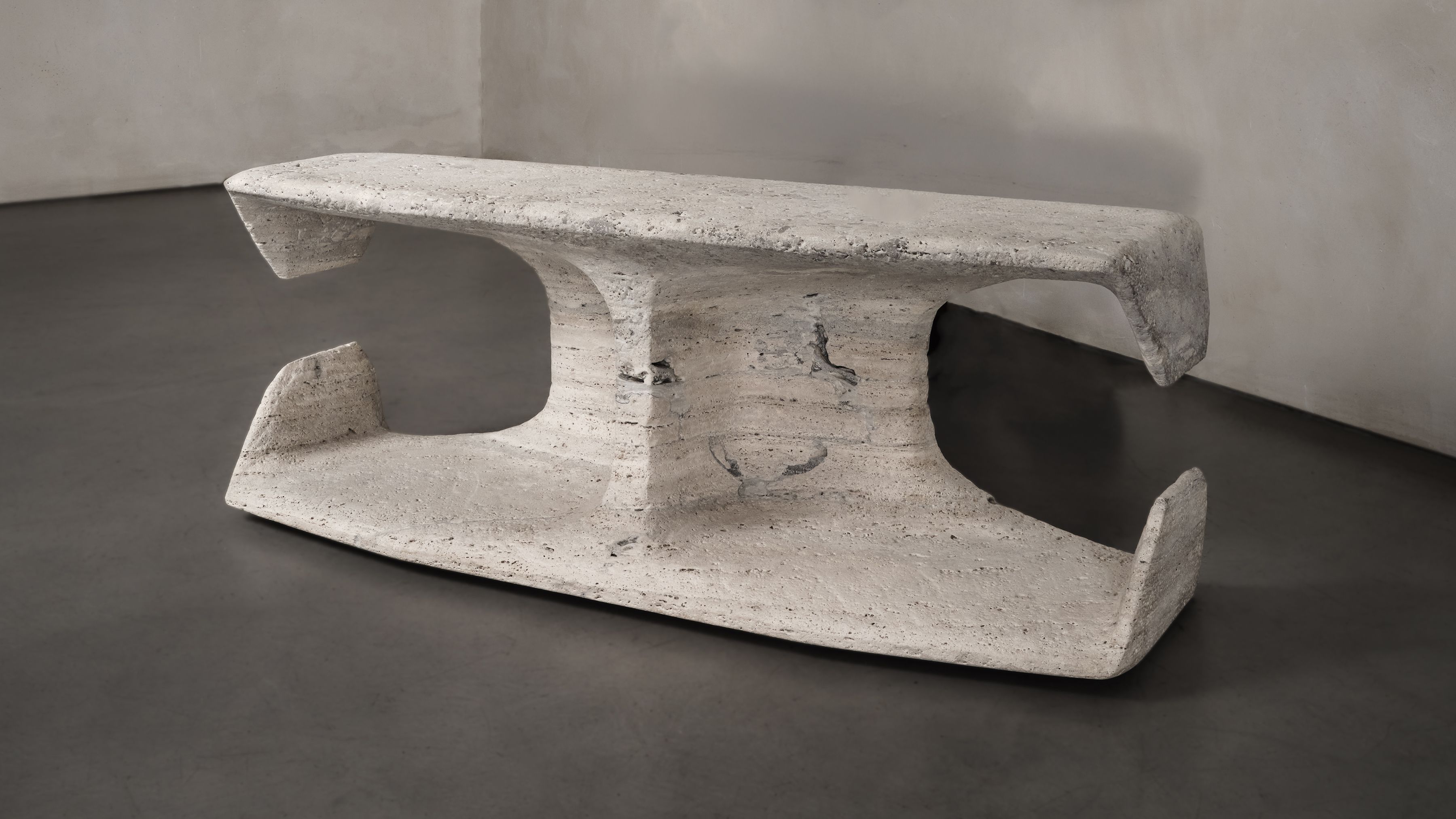 Pierre Yves Guenec Ateliers Courbet Anatomies Module Hand Carved Travertine
