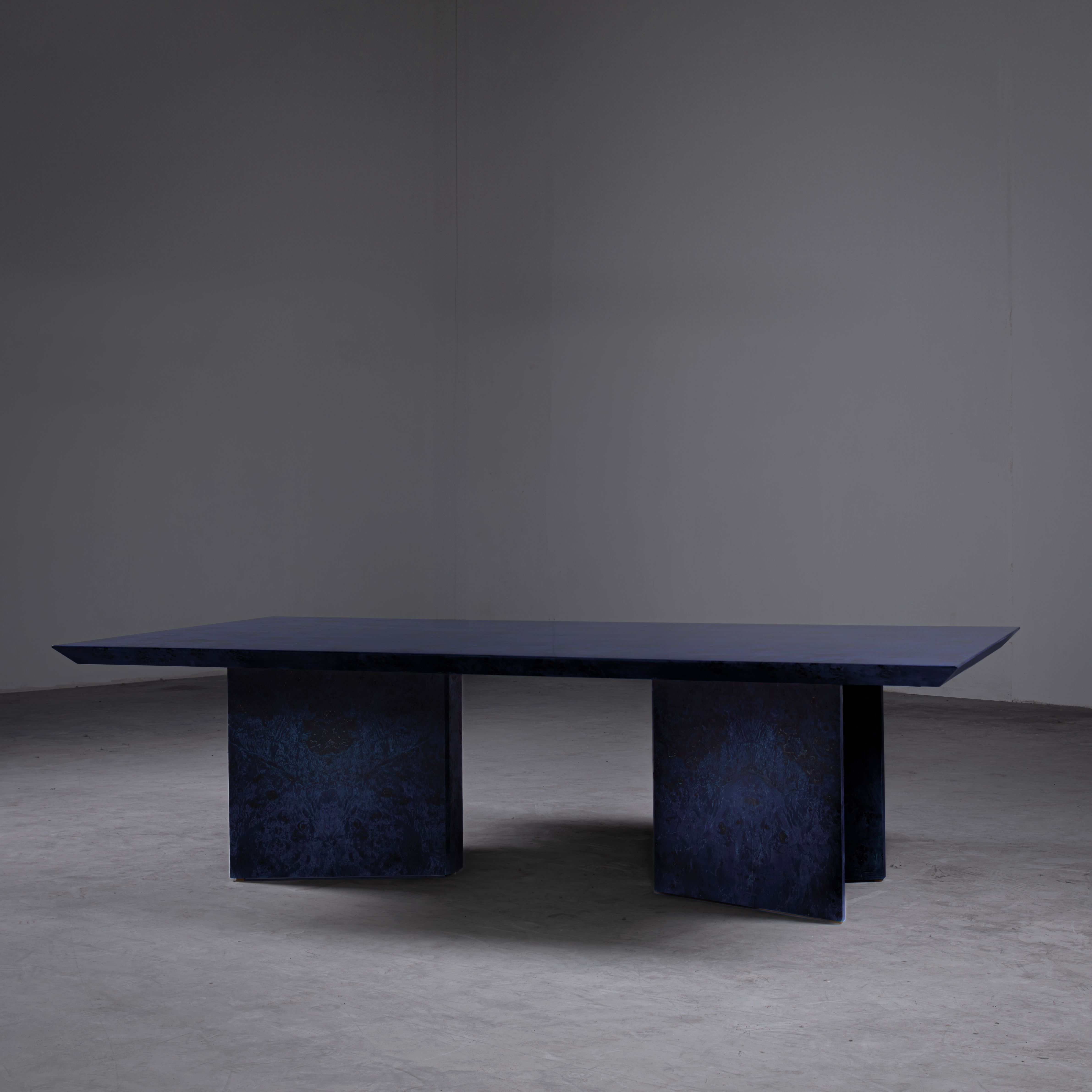 Blue Lacquered Dining Table by Hamza Kadiri at Ateliers Courbet