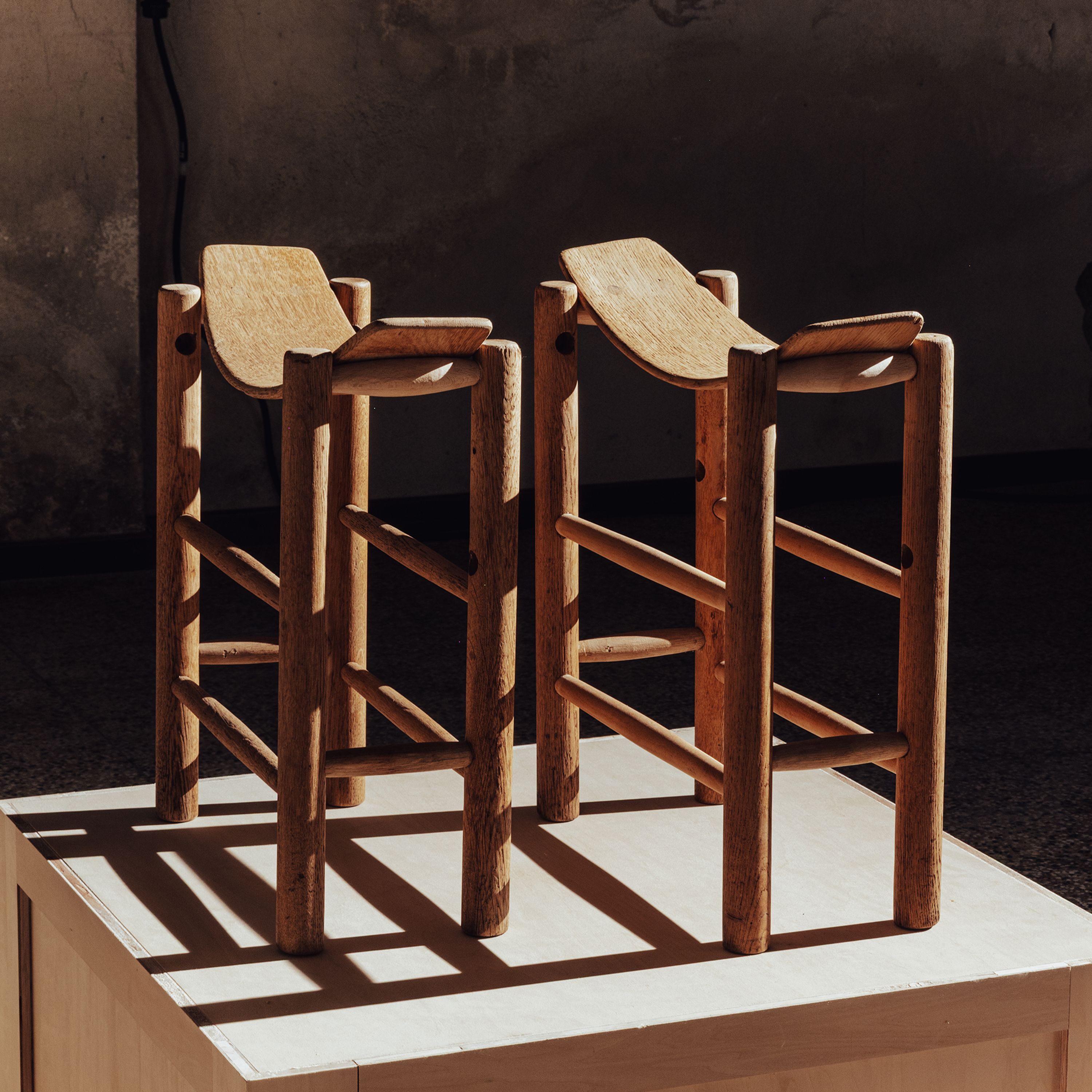 AtMa Ateliers Courbet Japanese Refurbished Wood Chair J39.5 Stool