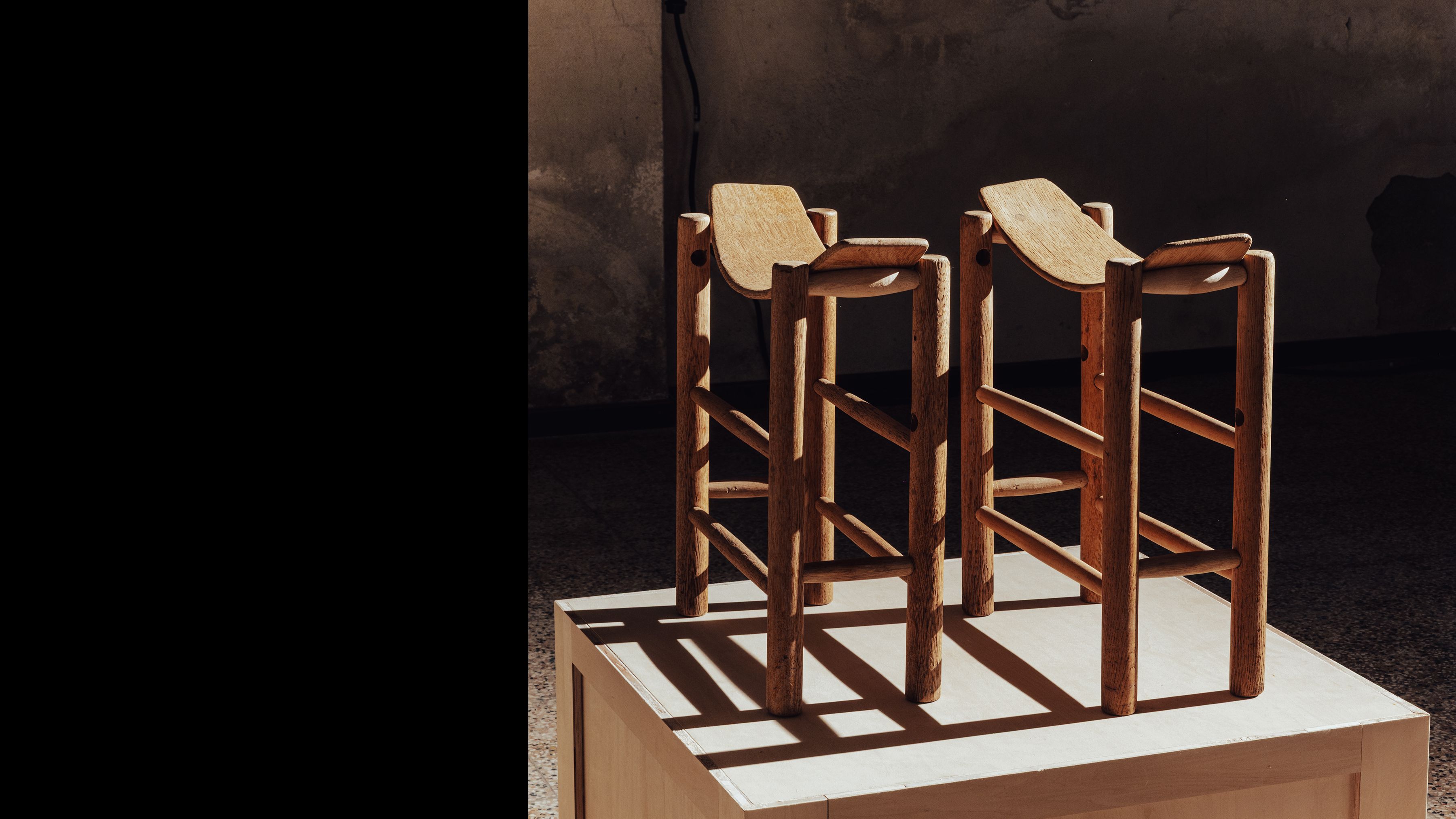 AtMa Ateliers Courbet Japanese Refurbished Wood Chair J39.5 Stool