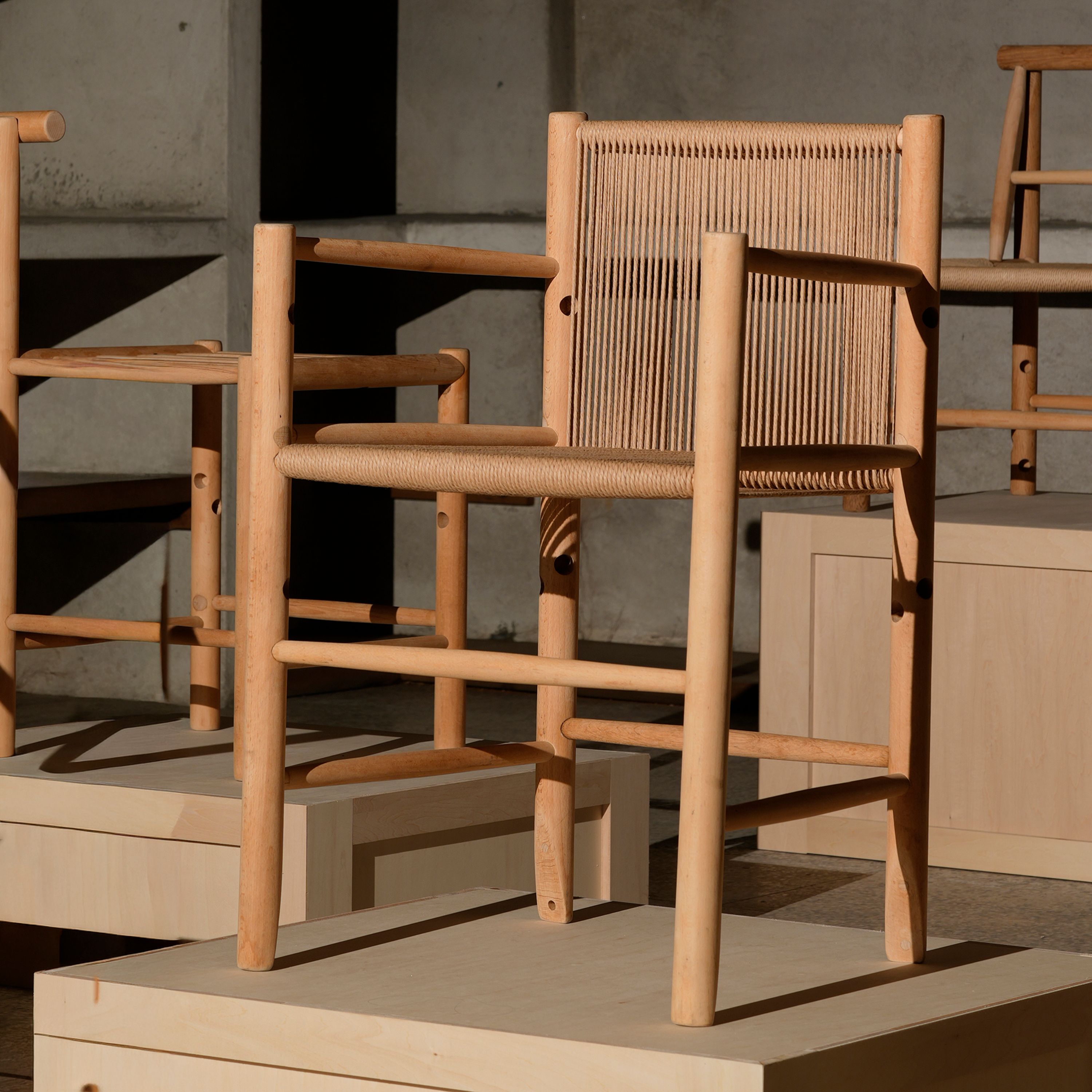 AtMa Ateliers Courbet Japanese Refurbished Wood Chair J39.5 Rope