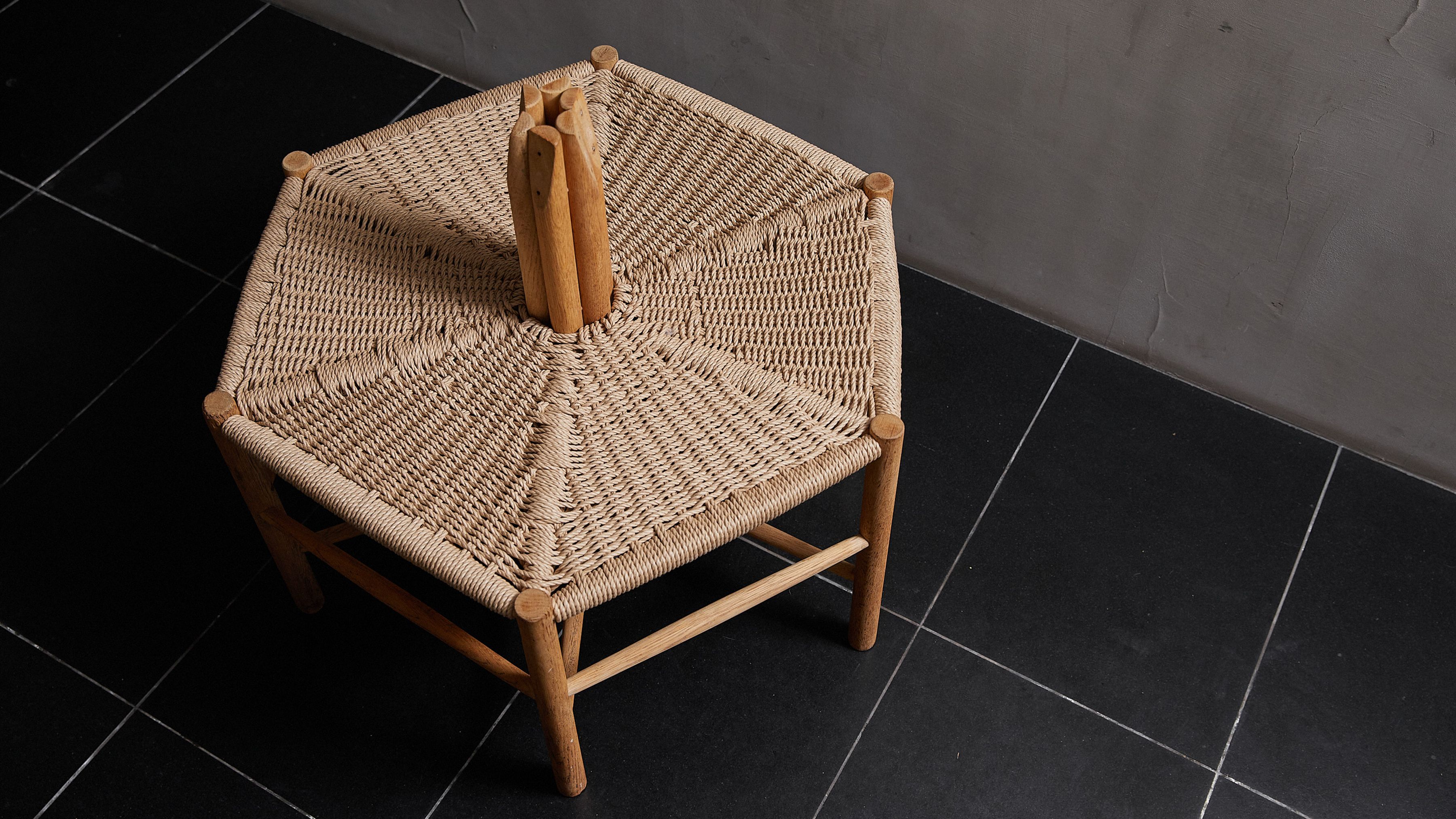 AtMa Ateliers Courbet Japanese Refurbished Wood Chair J39.5 Hexagon