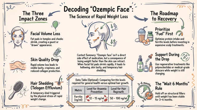 An infographic showing the causes of facial ageing due to weight loss and recommended treatments