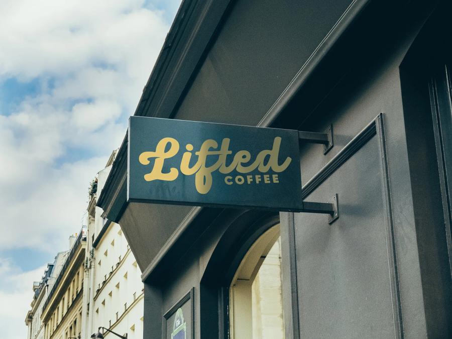 Lifted Coffee: Mockup of a sign for Lifted Coffee