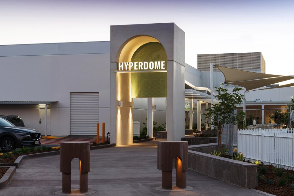 Hyperdome Facade Signage - Dusk