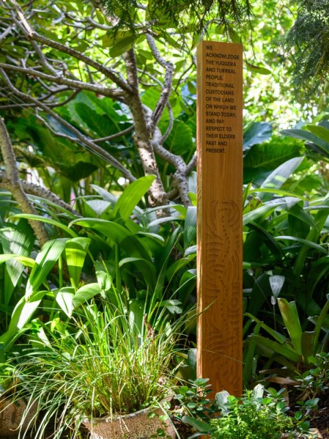 Acknowledgment of country totem in garden 