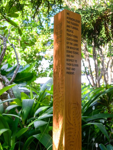 Acknowledgment of country totem in garden 