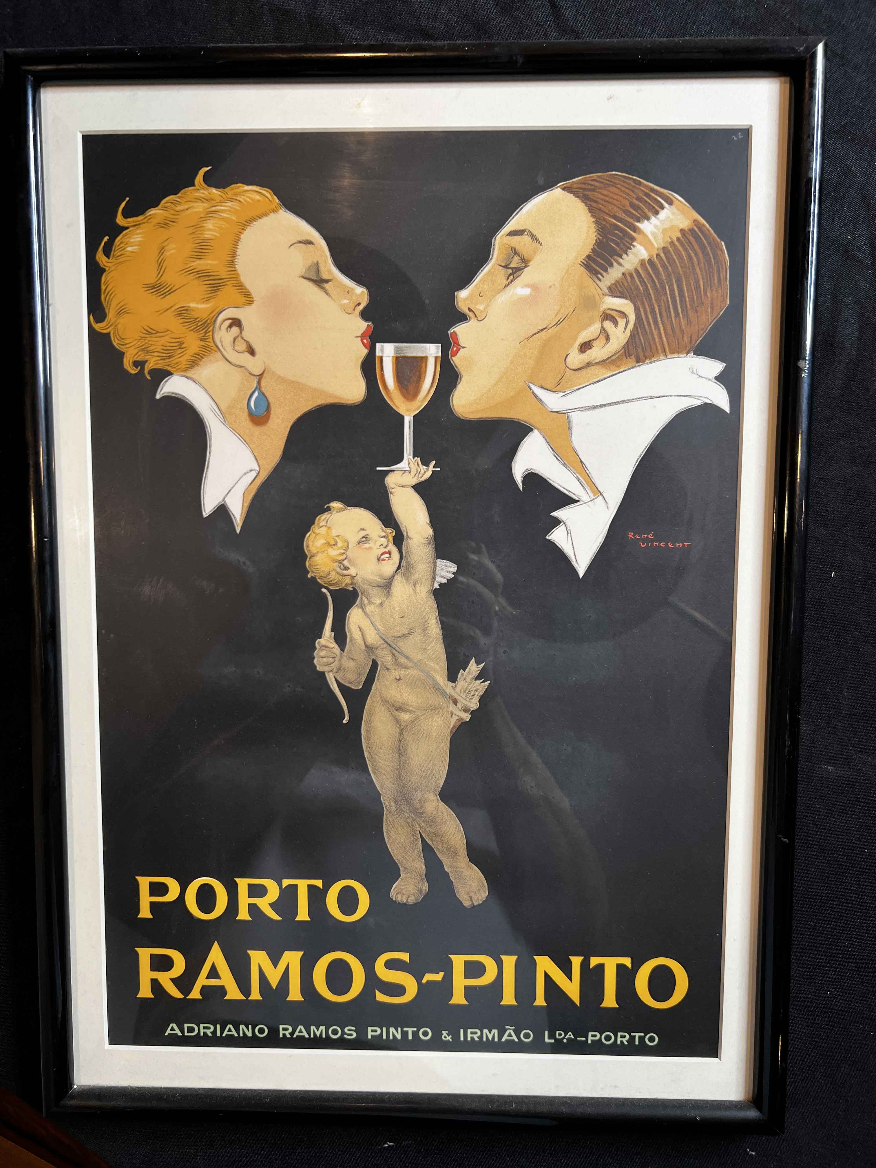 Vintage Porto Ramos-Pinto framed art print with Art Deco style figures from a Hancock Park estate sale art collection.