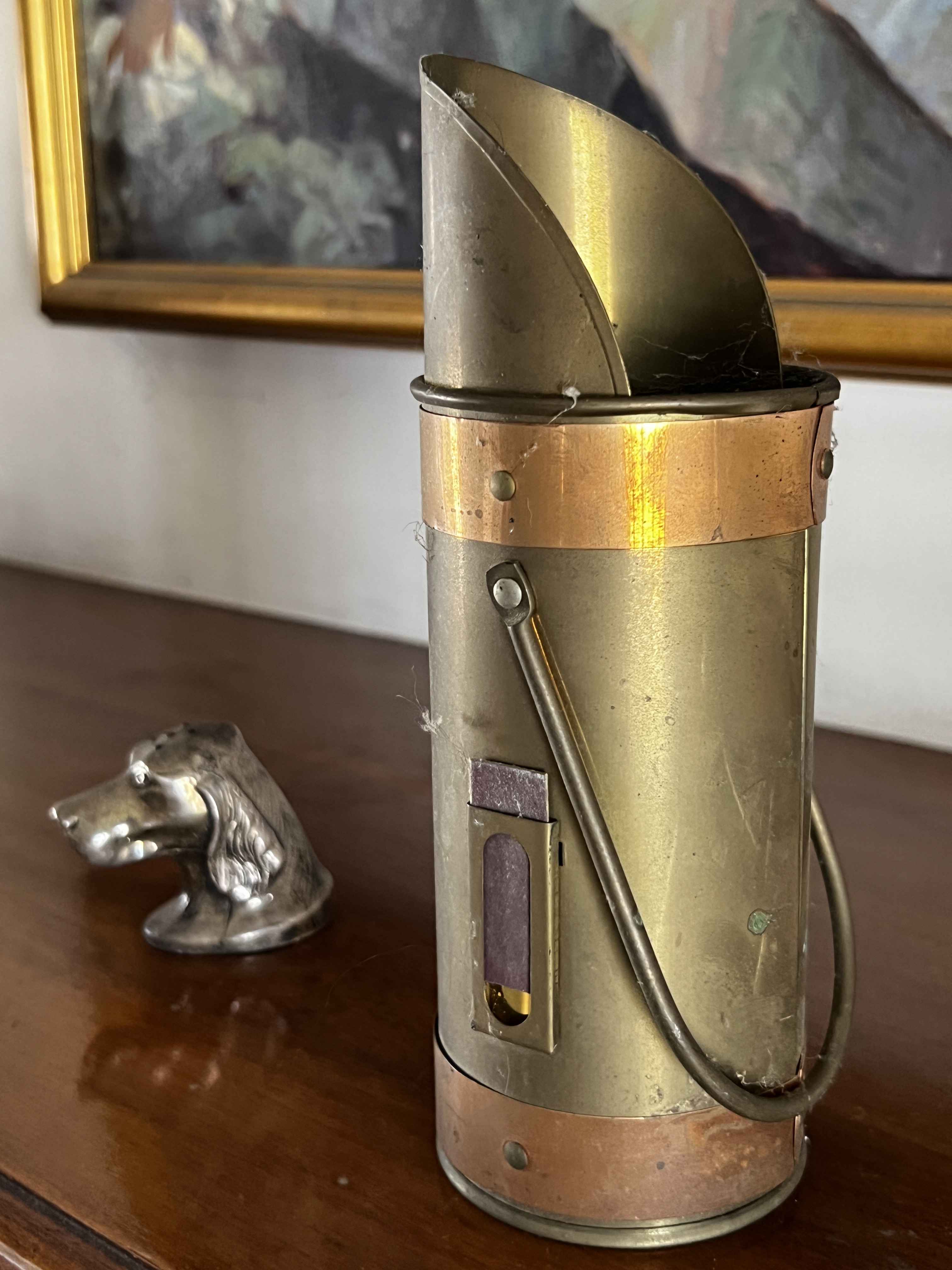 Vintage brass and copper lantern-style decorative piece with horse accent from a Hollywood entertainer’s estate sale.