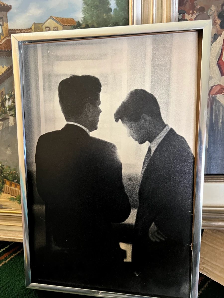 Framed original copy black-and-white photograph of Kennedy from a Toluca Lake Hollywood insider estate sale collection.