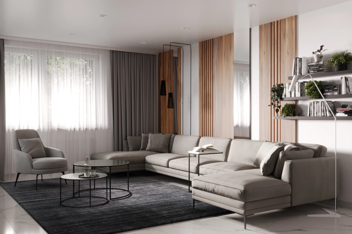 Családi ház előtér, konyha, étkező, nappali