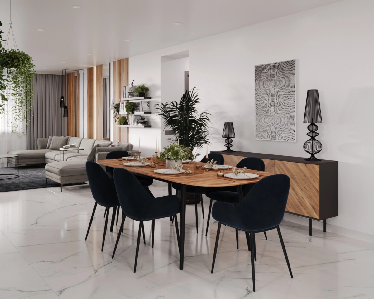 Családi ház előtér, konyha, étkező, nappali