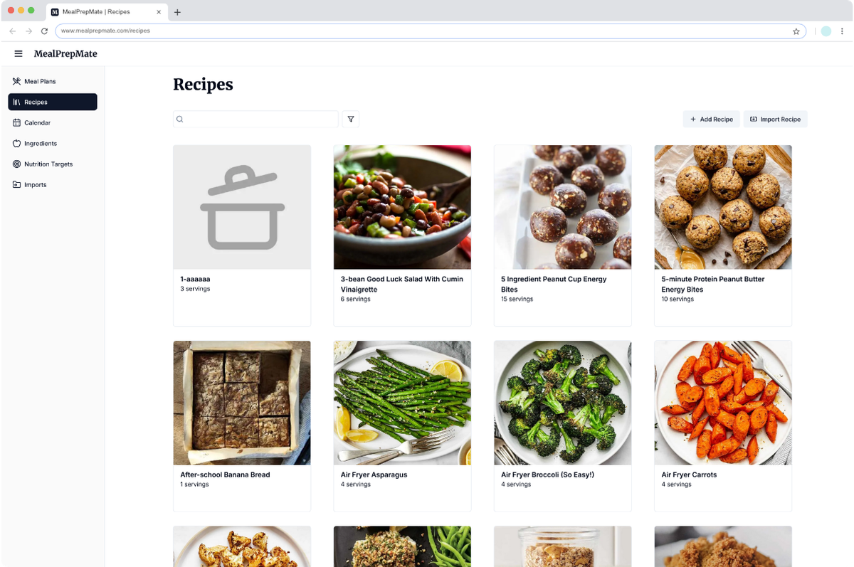 Screenshot of the recipe page