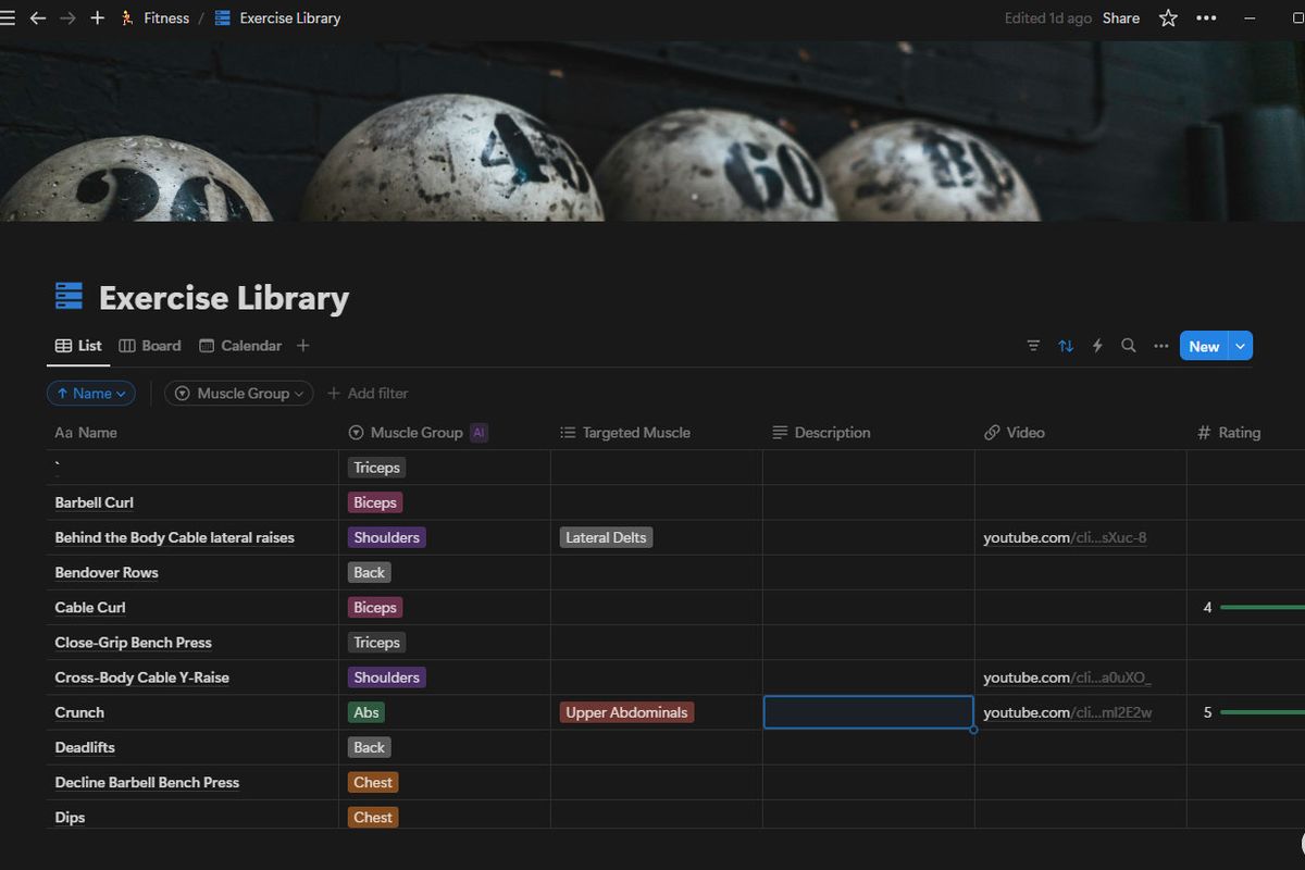 Screenshot of Notion Database library