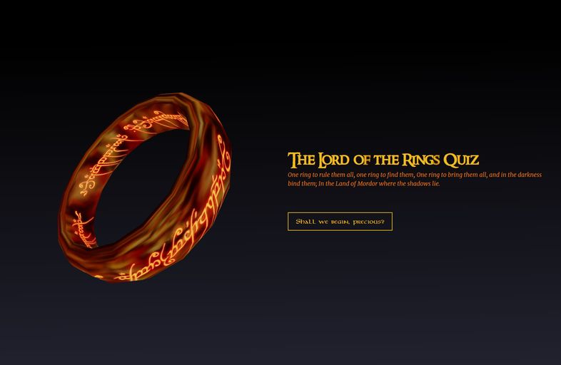 screenshot of lotr quiz landing page