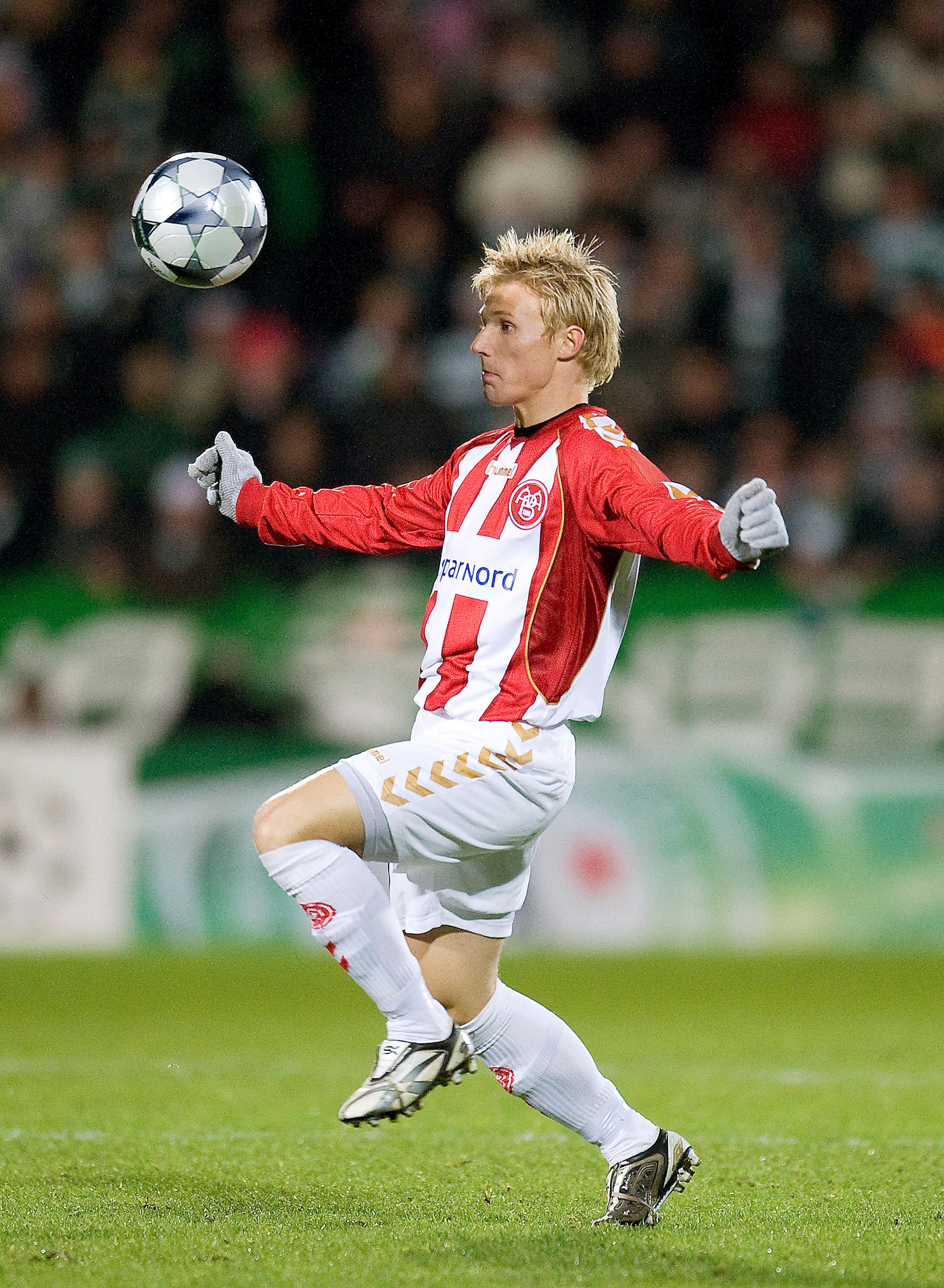 En ung Patrick Kristensen i aktion mod Celtic i Champions League i samme sæson. Foto: fodboldbilleder.dk