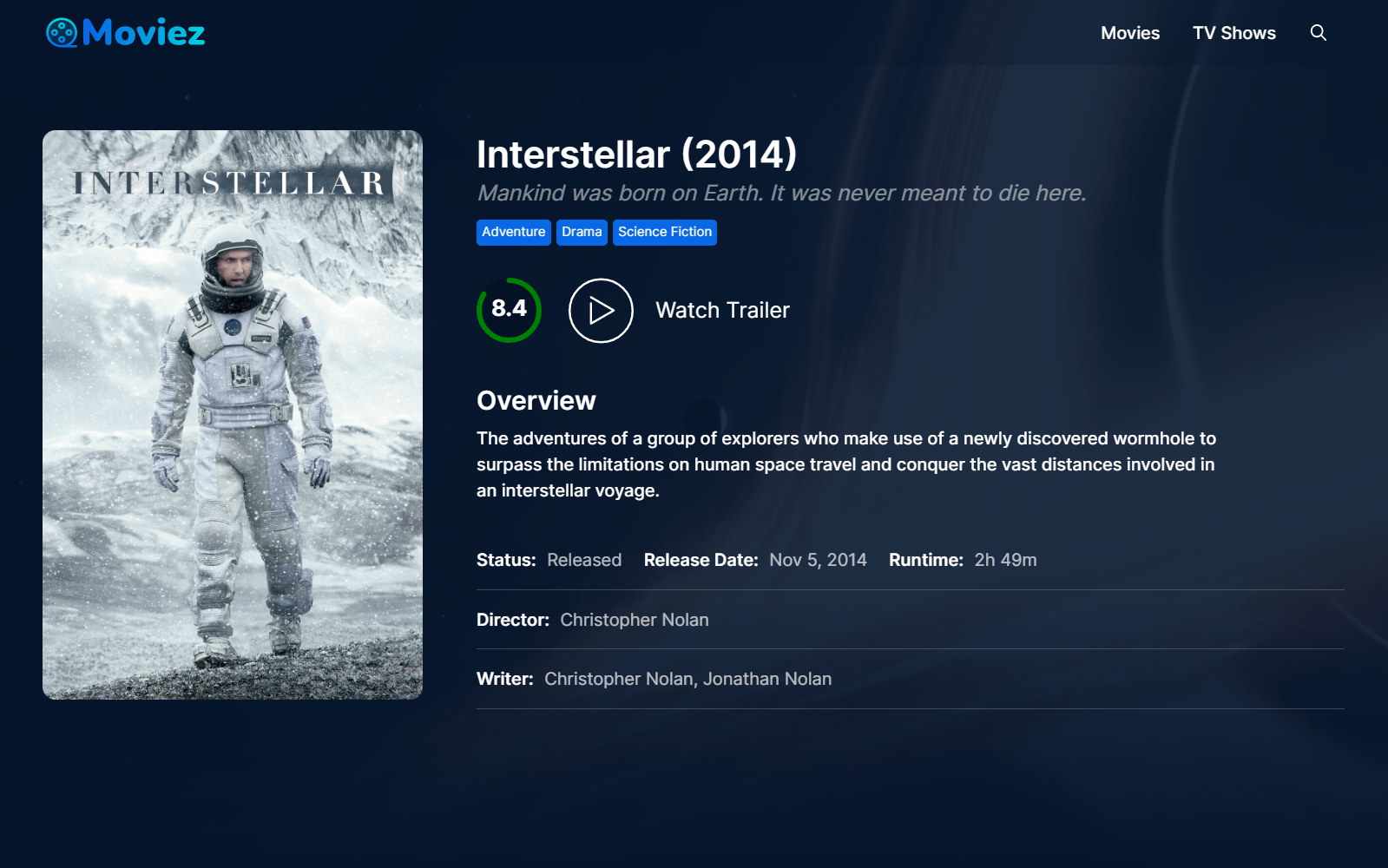 Image of the various section of the website