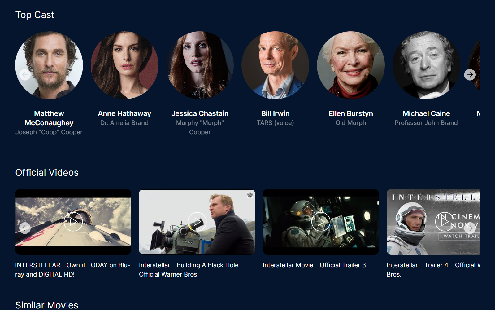 Image of the various section of the website