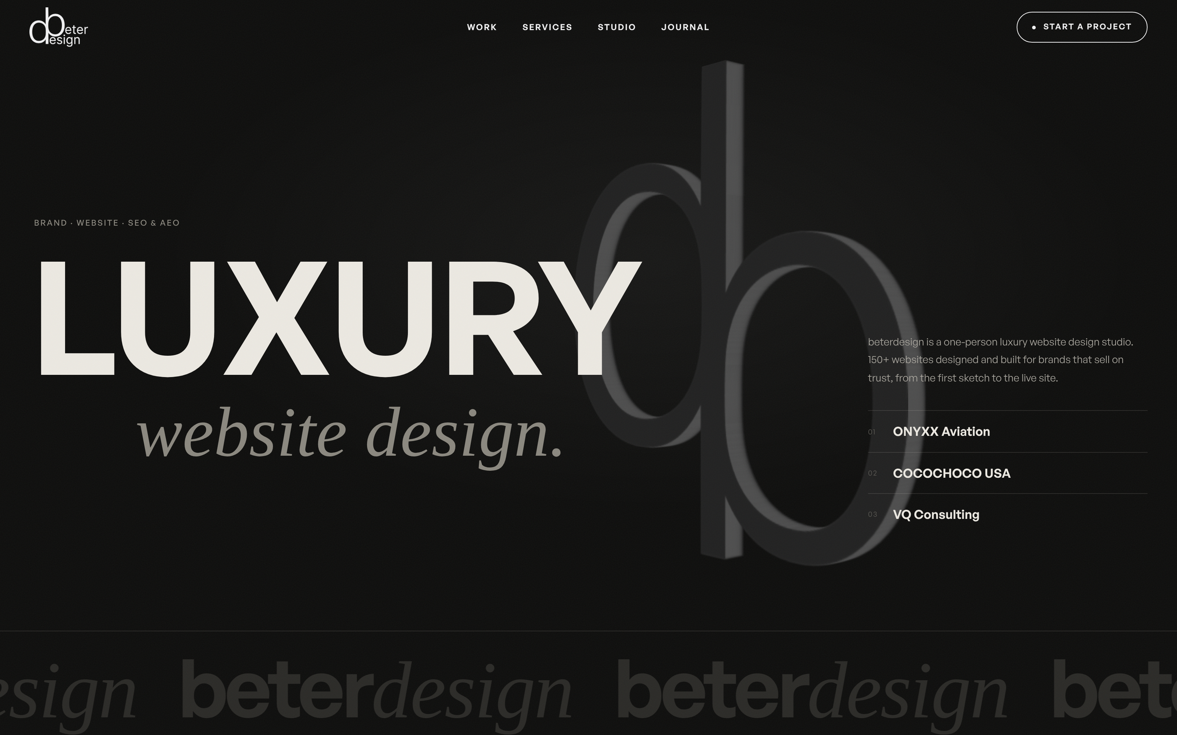 Hero section of the new beterdesign.com, rebuilt on Astro.