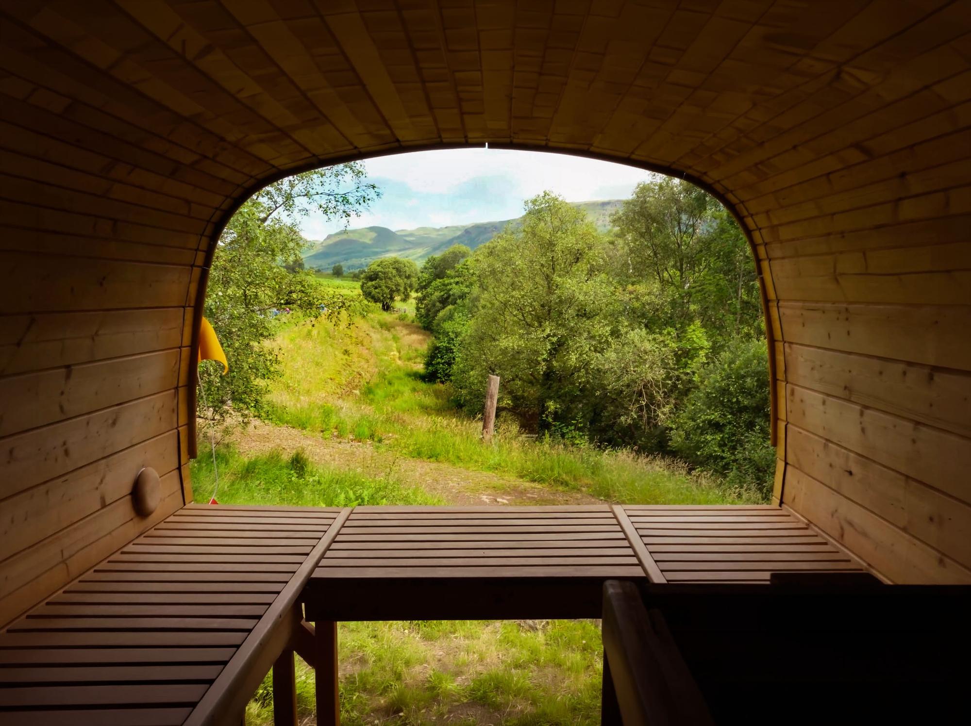 The view to the Campsies from inside the sauna