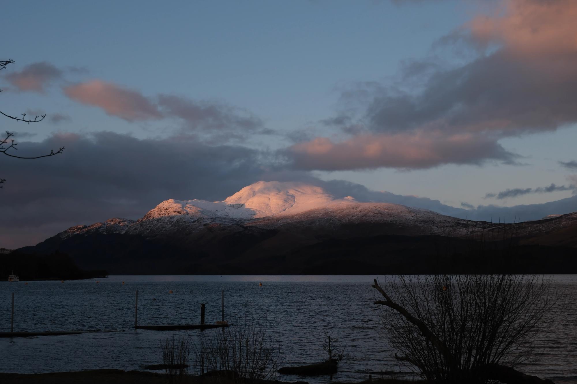 Sunset with Ben Lomond covered in snow