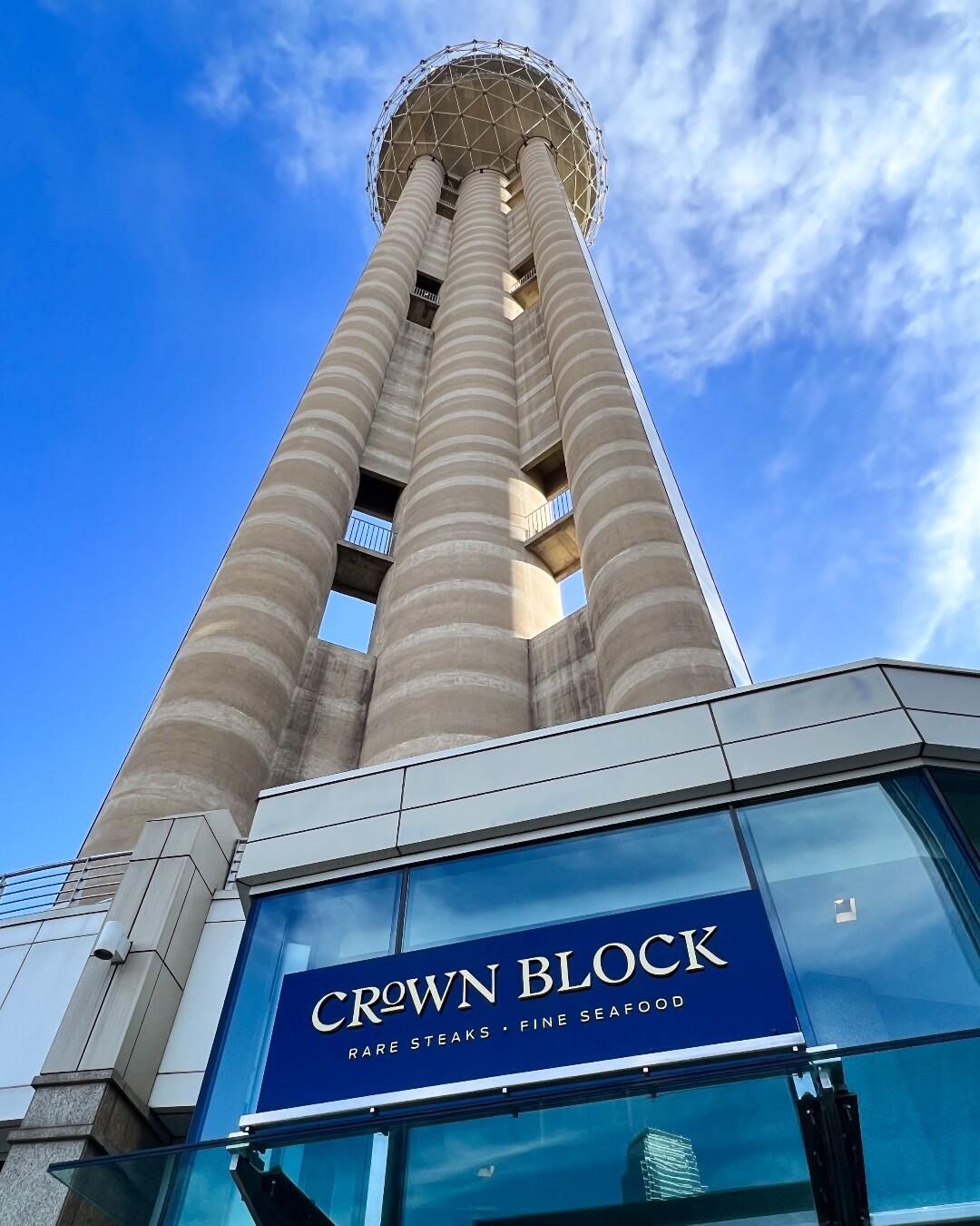 Reunion Tower exterior with the Crown Block entrance in Dallas