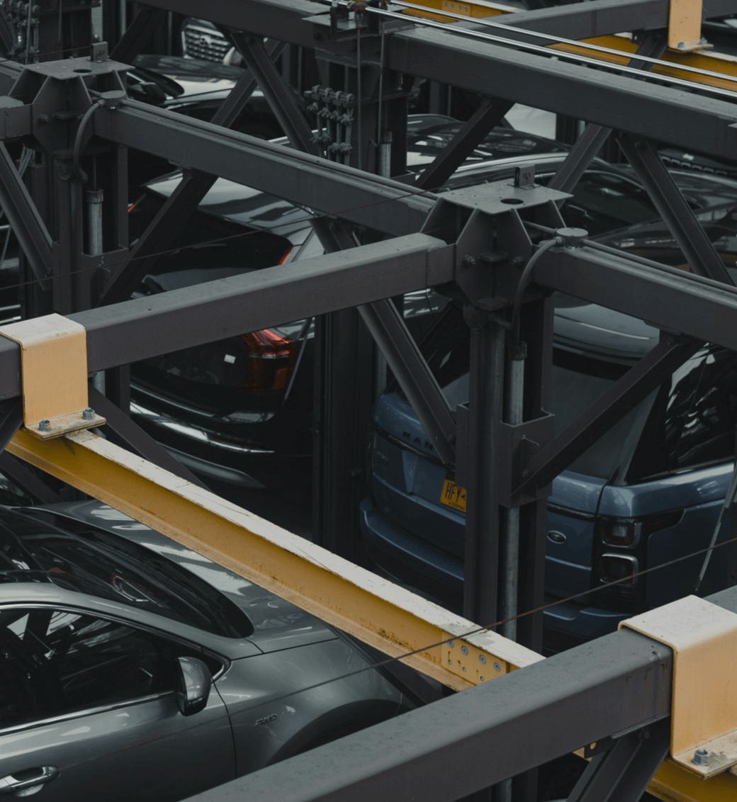 Close up of cars in an auto plant