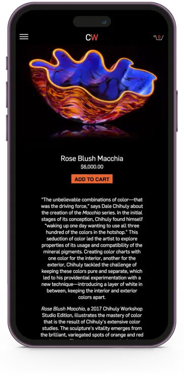 Chihuly Macchia glass product webpage on iPhone