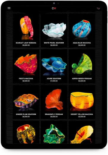 Chihuly's glass listing webpage on iPad