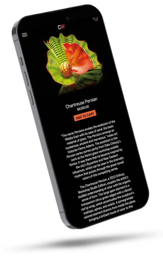 Chihuly's Responsive Web Design shown on an iPhone