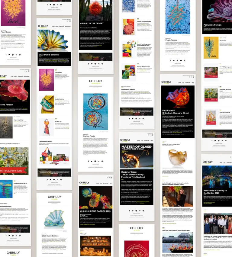 An assortment of Chihuly digital newsletters