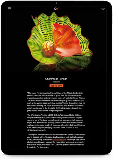 Chihuly Persian glass product webpage on iPad