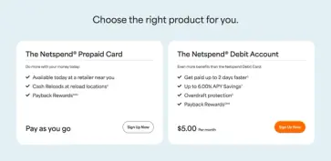 Netspend product comparison component