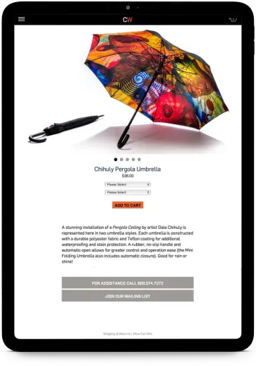 Chihuly umbrella webpage on iPad