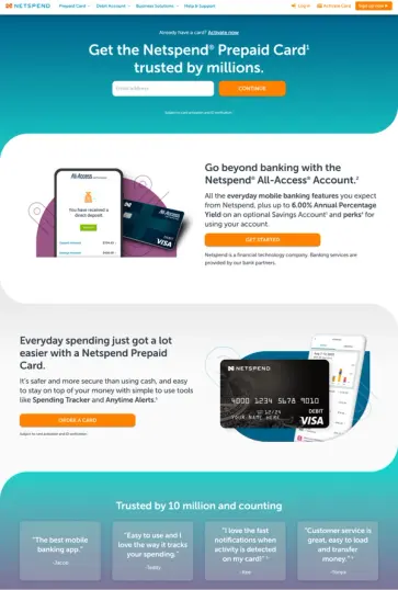 Netspend homepage after the redesign